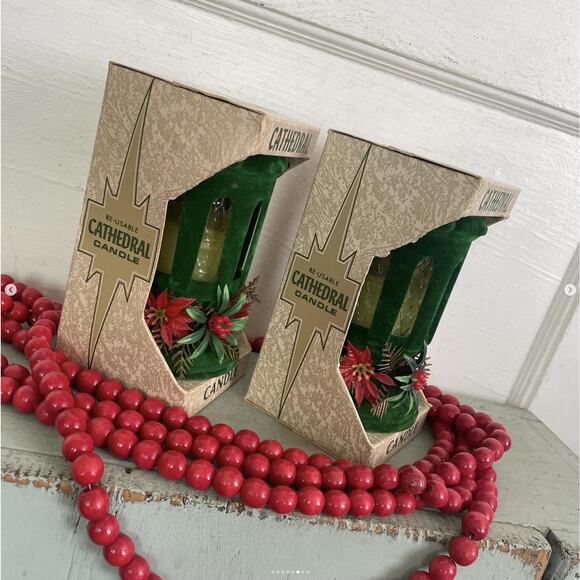 Vintage Green Flocked Cathedral Candle New Old Stock USA CHOICE of ONE - Picture 6 of 8